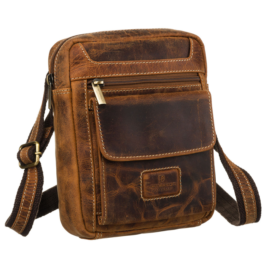 Mała listonoszka męska w brązowym kolorze wykonana ze skóry naturalnej - Peterson