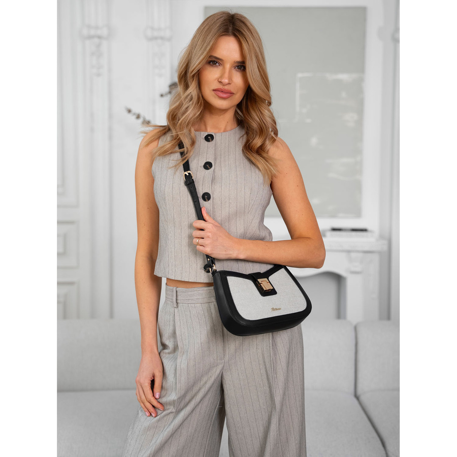 Beżowa listonoszka damska ze skóry naturalnej i płótna canvas - Peterson 