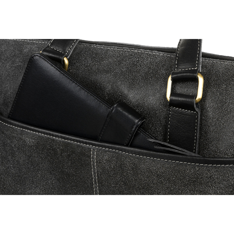 Czarna, skórzana torba męska na dokumenty z miejscem na laptopa - Peterson