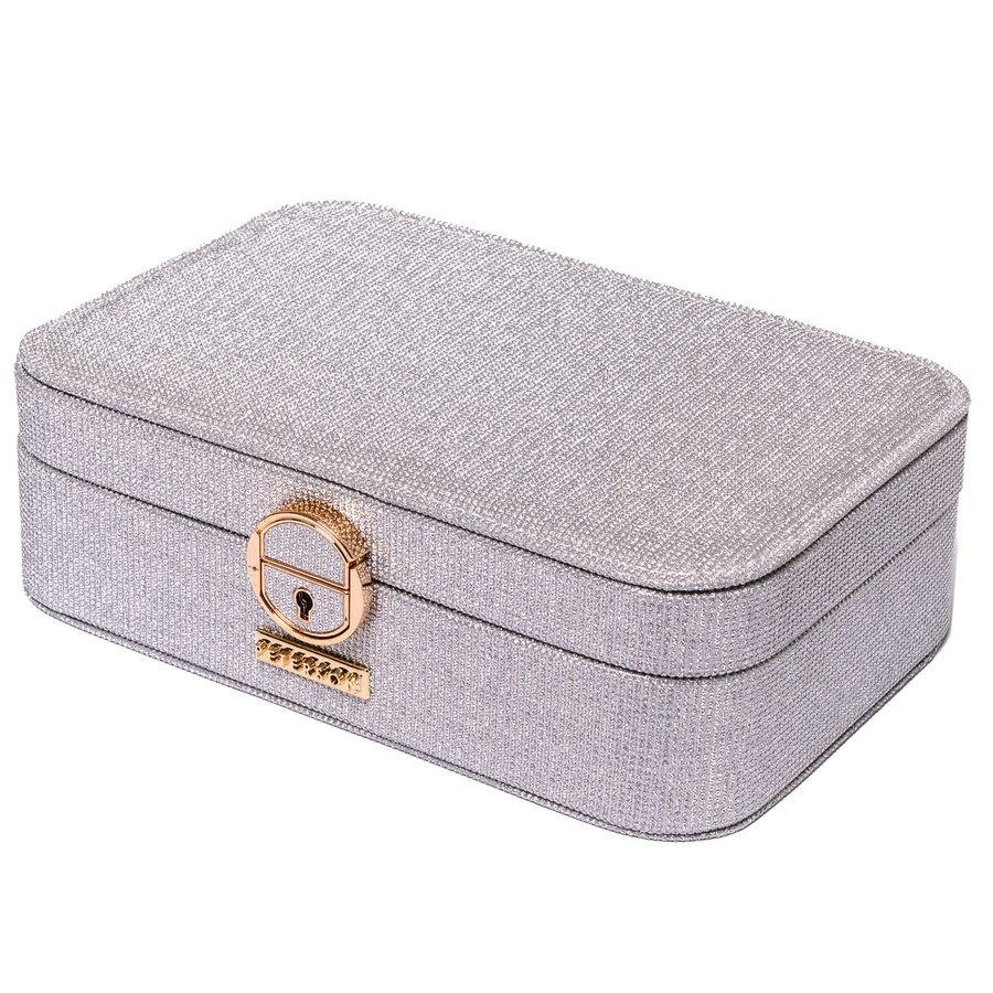 Pojemna, elegancka szkatułka w srebrnym kolorze zamykana kluczykiem - Peterson