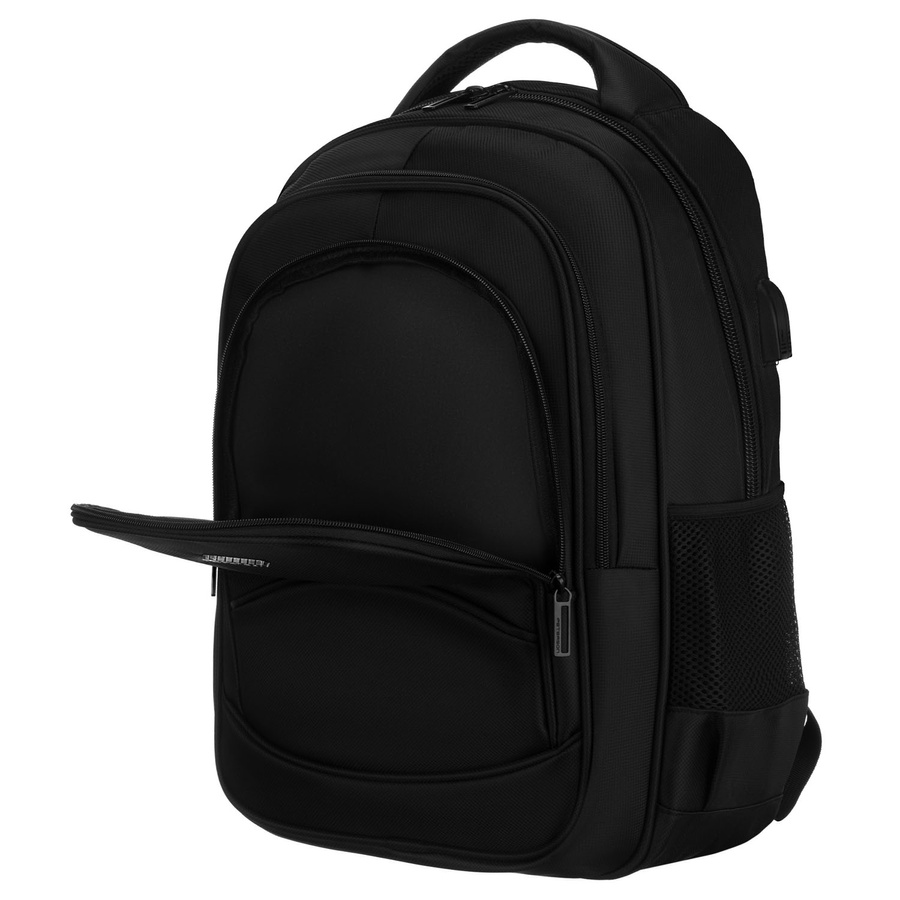 Plecak szkolny z poliestru w czarnym kolorze z portem USB - Peterson