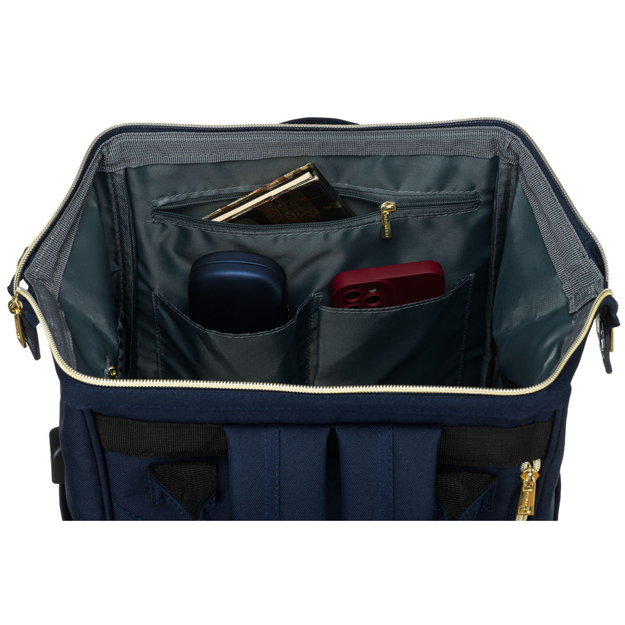 Granatowy plecak damski z poliestru z miejscem na laptopa, zawieszony na regulowanych szelkach - Peterson