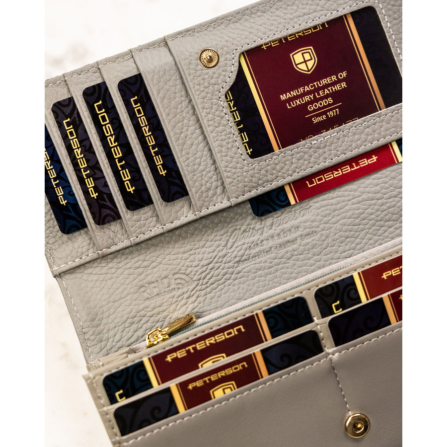 Wielokolorowy, poziomy portfel damski ze skóry naturalnej w kwiatowy wzór - Peterson