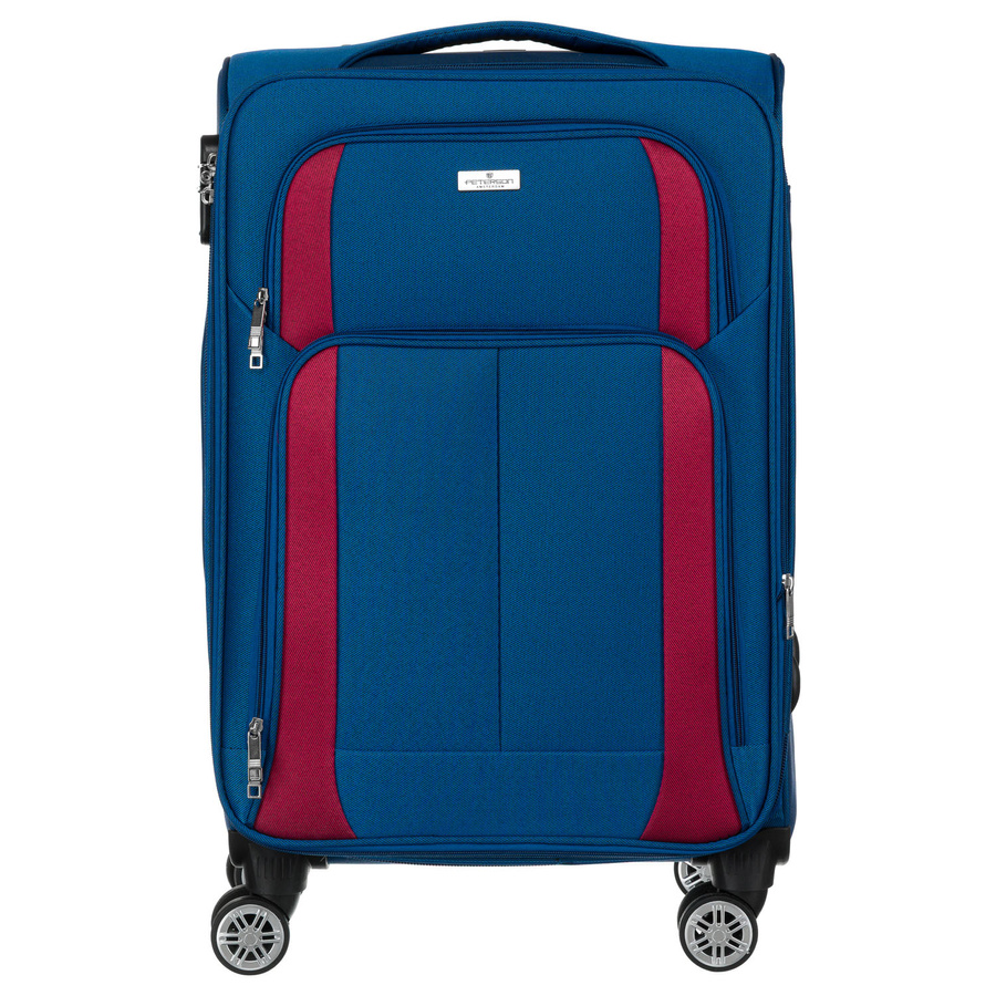 Duża, lekka walizka z wytrzymałej tkaniny poliestrowej w niebiesko-czerwonym kolorze - Peterson