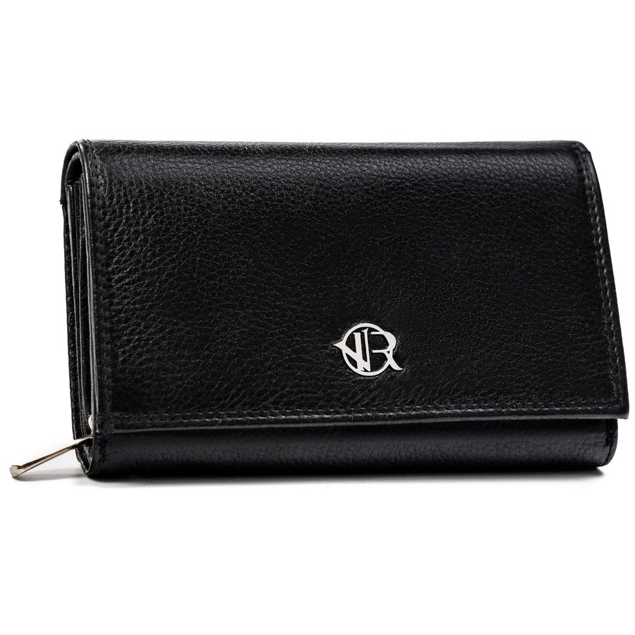 Skórzany, pojemny portfel damski w czarnym kolorze wyposażony w system RFID - Rovicky