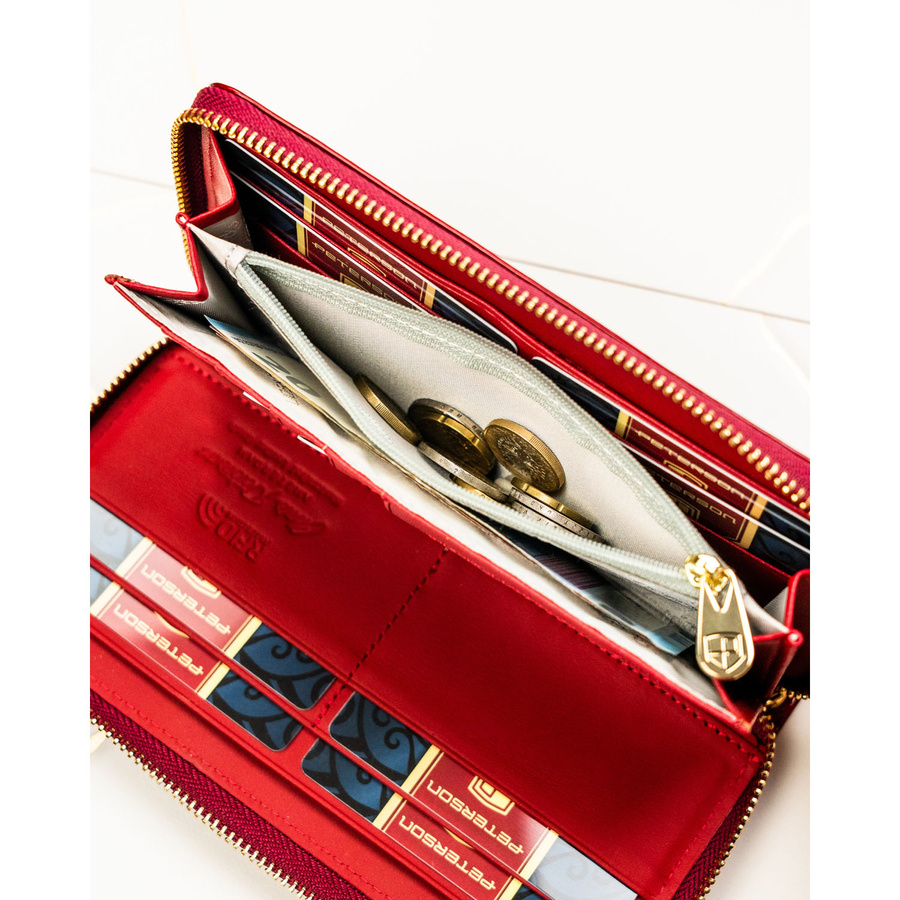 Duży, czerwony portfel damski z lakierowanej skóry naturalnej - Peterson