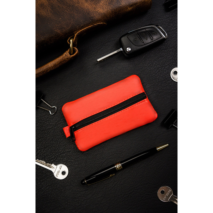 Kompaktowe etui na klucze ze skóry naturalnej w pomarańczowym kolorze