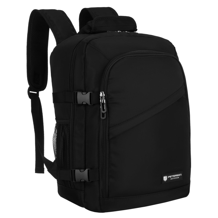 Plecak podróżny z poliestru w czarnym kolorze, idealny na bagaż podręczny - Peterson