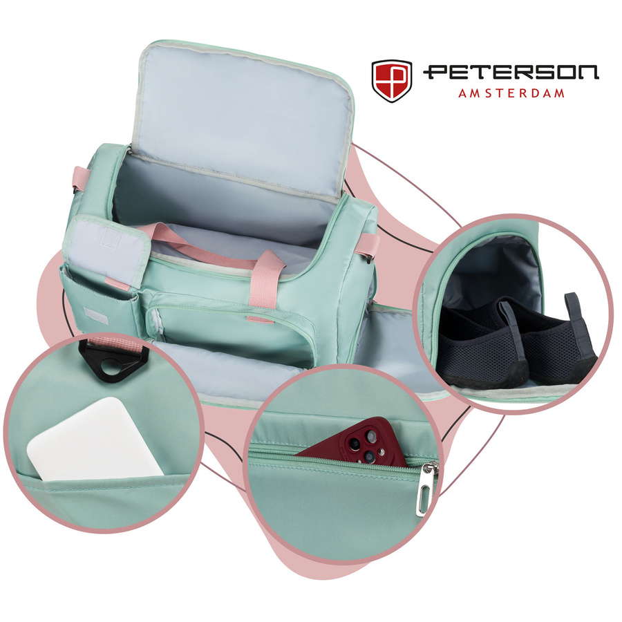 Zielono-różowa torba podróżna z poliestru zamykana na suwak - Peterson