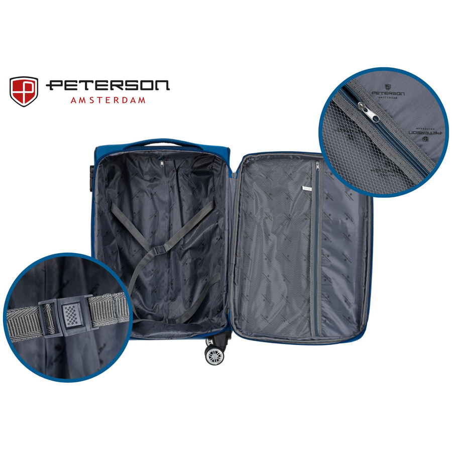 Mała walizka kabinowa z miękkiego materiału poliestrowego w niebiesko-czerwonym kolorze - Peterson