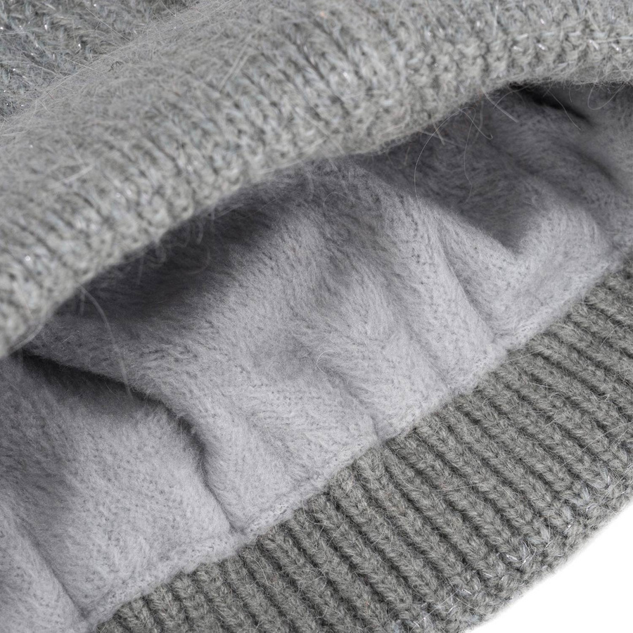 Ciepła czapka damska z futrzanym pomponem szara - Peterson