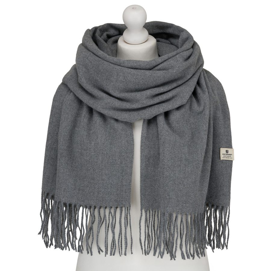 Szary, elegancki szalik damski z poliestru z frędzlami - Peterson
