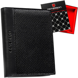 Skórzany portfel męski w czarnym kolorze w orientacji pionowej bez zapięcia zewnętrznego - Peterson