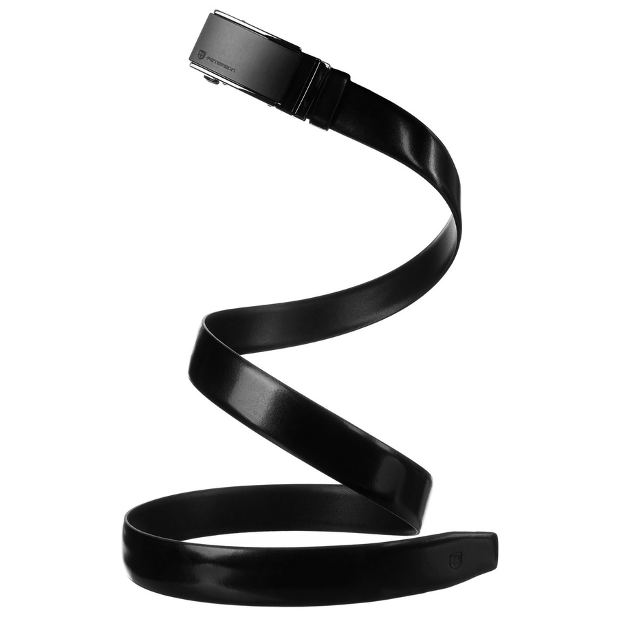 Skórzany, czarny pasek męski z automatyczną klamrą - Peterson