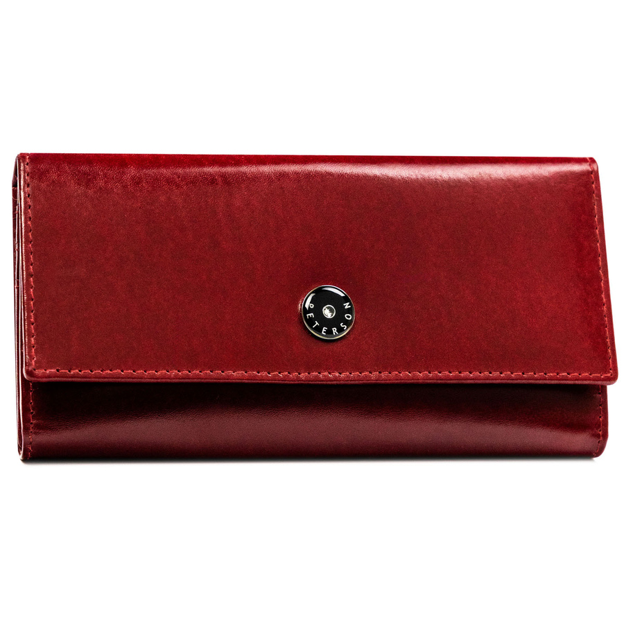 Duży, skórzany portfel damski w czerwonym kolorze zamykany klapką na zatrzask - Peterson