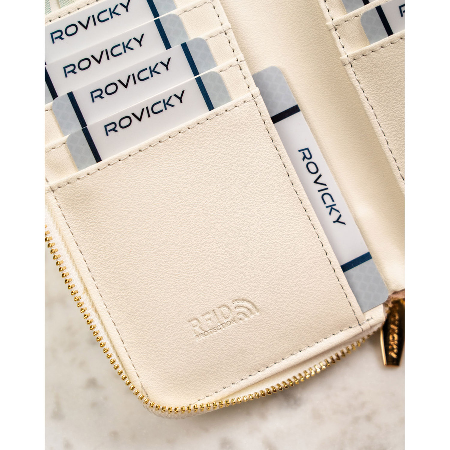 Duży, biały portfel damski ze skóry ekologicznej zamykany suwakiem - Rovicky