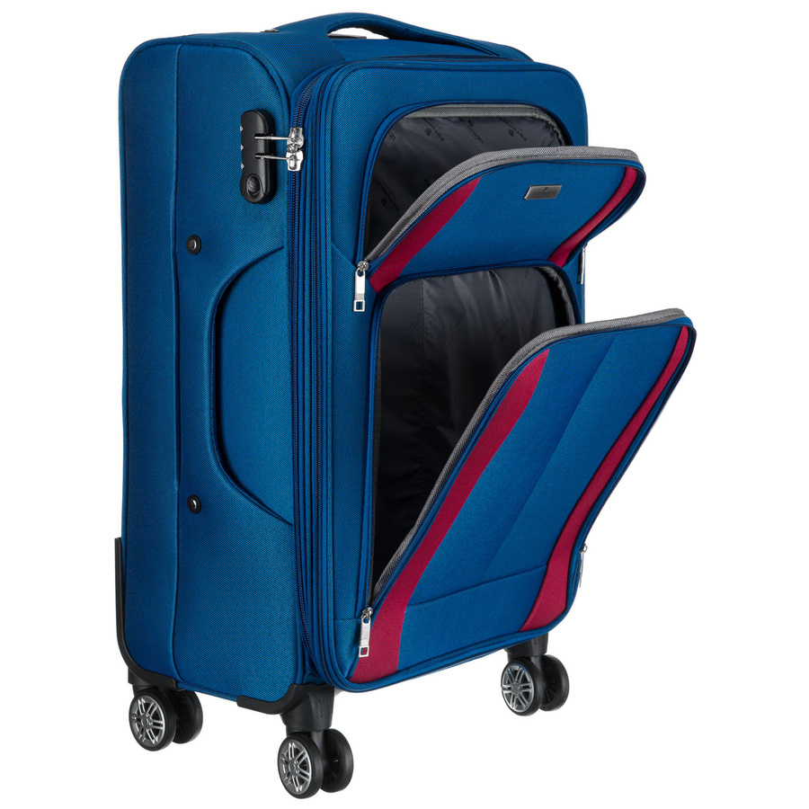 Duża, lekka walizka z wytrzymałej tkaniny poliestrowej w niebiesko-czerwonym kolorze - Peterson