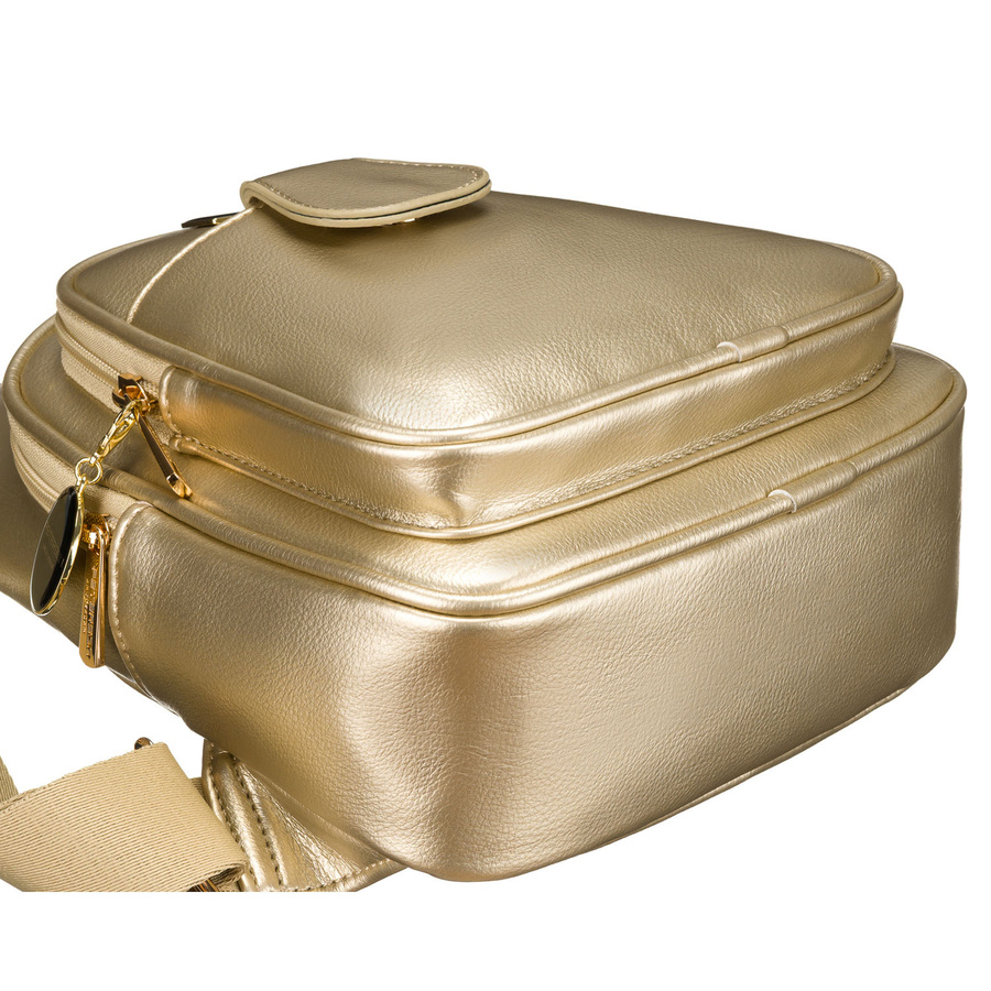 Złota błyszcząca saszetka nerka damska ze skóry ekologicznej plecaczek na jedno ramię Peterson