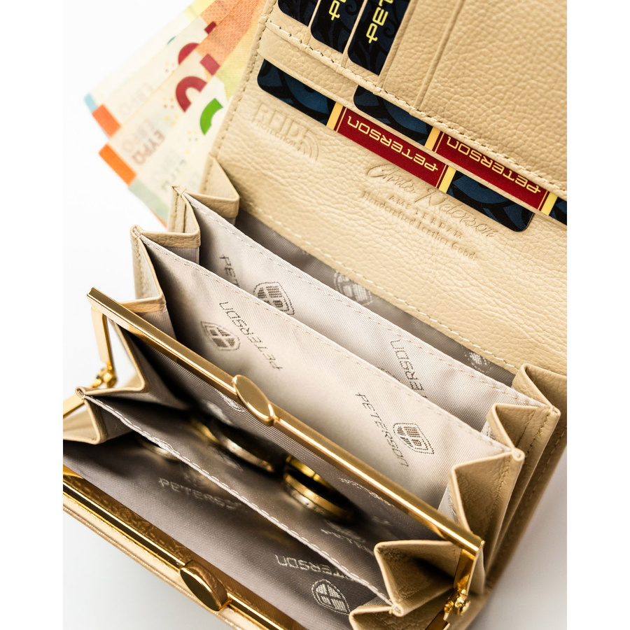 Beżowy portfel damski ze skóry naturalnej i ekologicznej z systemem RFID - Peterson