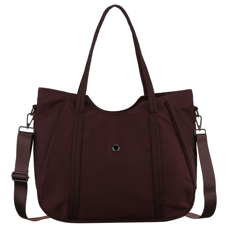 Bordowa shopperka damska z poliestru, jednokomorowa i zamykana suwakiem - Peterson