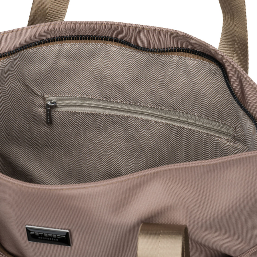 Jednokomorowa, beżowa shopperka damska zamykana suwakiem - Peterson