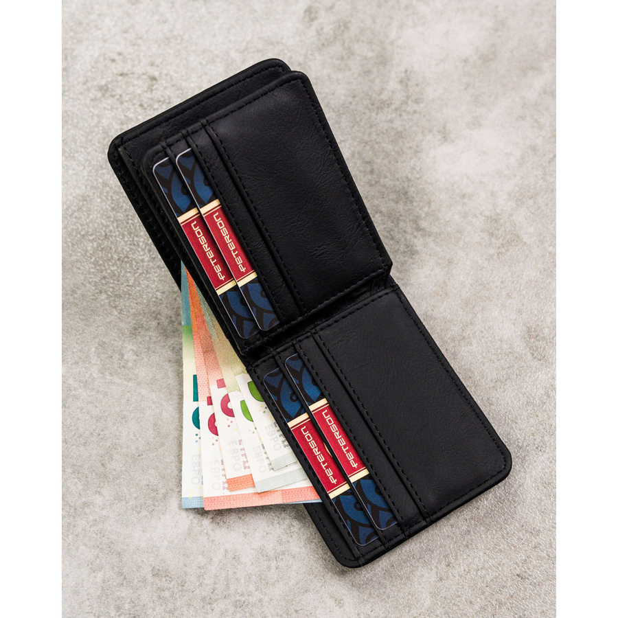 Czarny portfel męski w orientacji poziomej wykonany ze skóry ekologicznej - Peterson