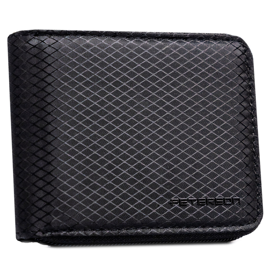 Portfel męski w czarnym kolorze z modnym, geometrycznym wzorem - Peterson