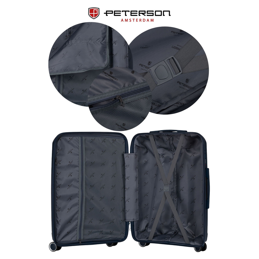 Granatowa, duża walizka z polipropylenu z obrotowymi kółkami - Peterson