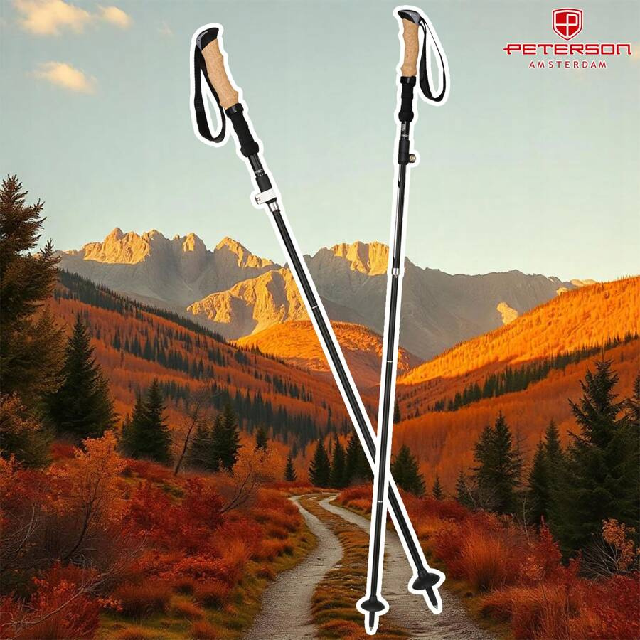 Kompaktowo składane kijki trekkingowe z korkowymi uchwytami  - Peterson