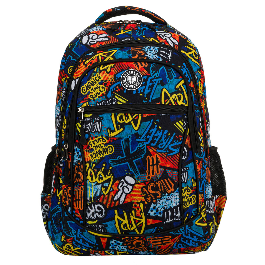 Plecak młodzieżowy do szkoły odszyty z poliestru ze wzorem imitującym graffiti - Peterson