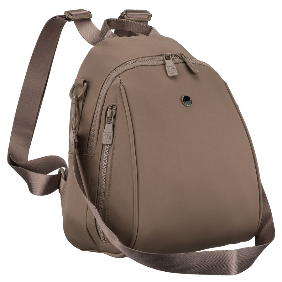 Mały, beżowy plecak damski wykonany z poliestru, wyposażony w dodatkowy pasek - Peterson