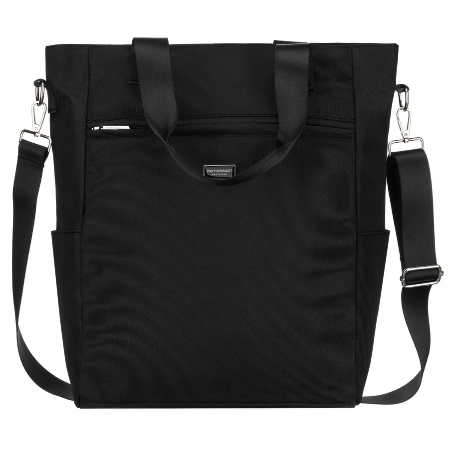 Czarna, pojemna shopperka damska na uchwytach i doczepianym pasku - Peterson