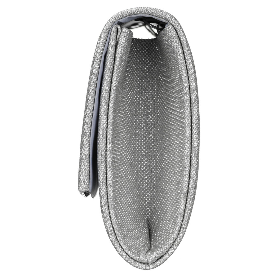 Srebrna, elegancka torebka damska wykonana z tkaniny syntetycznej zamykana klipsem magnetycznym - Rovicky