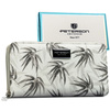 Szary portfel damski w typie piórnika w roślinny wzór, wykonany ze skóry naturalnej i ekologicznej - Peterson