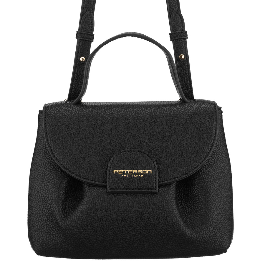 Listonoszka damska ze skóry ekologicznej w czarnym kolorze z kieszonką zewnętrzną - Peterson