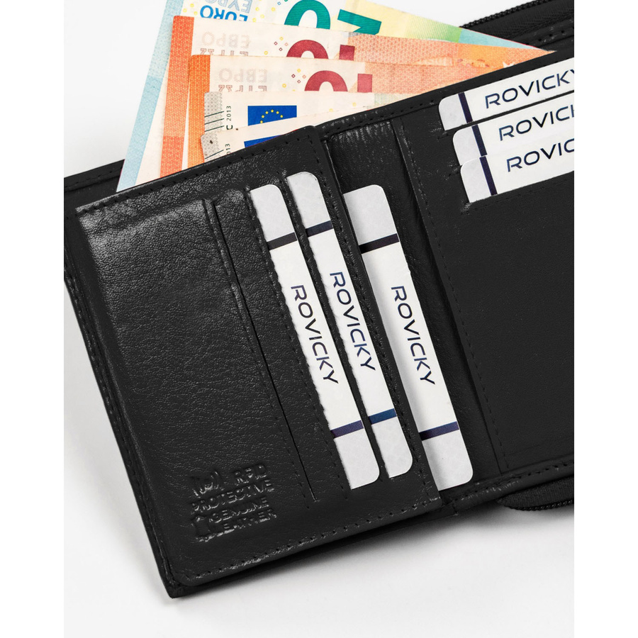 Mały portfel damski wykonany ze skóry naturalnej w czarnym kolorze - Rovicky