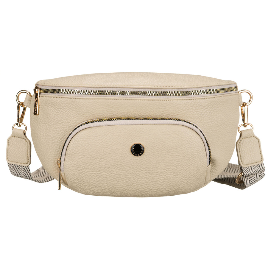 Miejska nerka damska ze skóry ekologicznej w beżowym kolorze zamykana suwakiem - Peterson