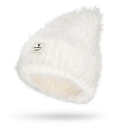 Biała czapka damska beanie wykonana z nylonu, pokryta fakturą imitującą futerko - Peterson