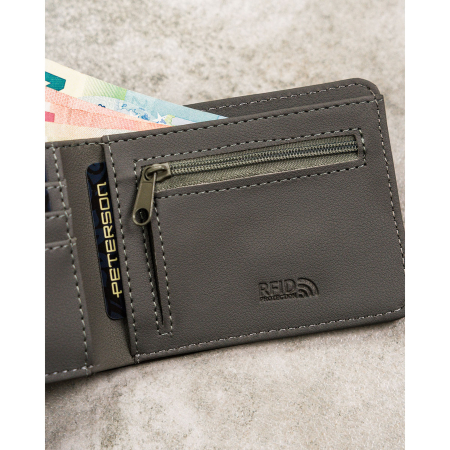 Szary portfel męski bez zapięcia zewnętrznego z systemem RFID - Peterson