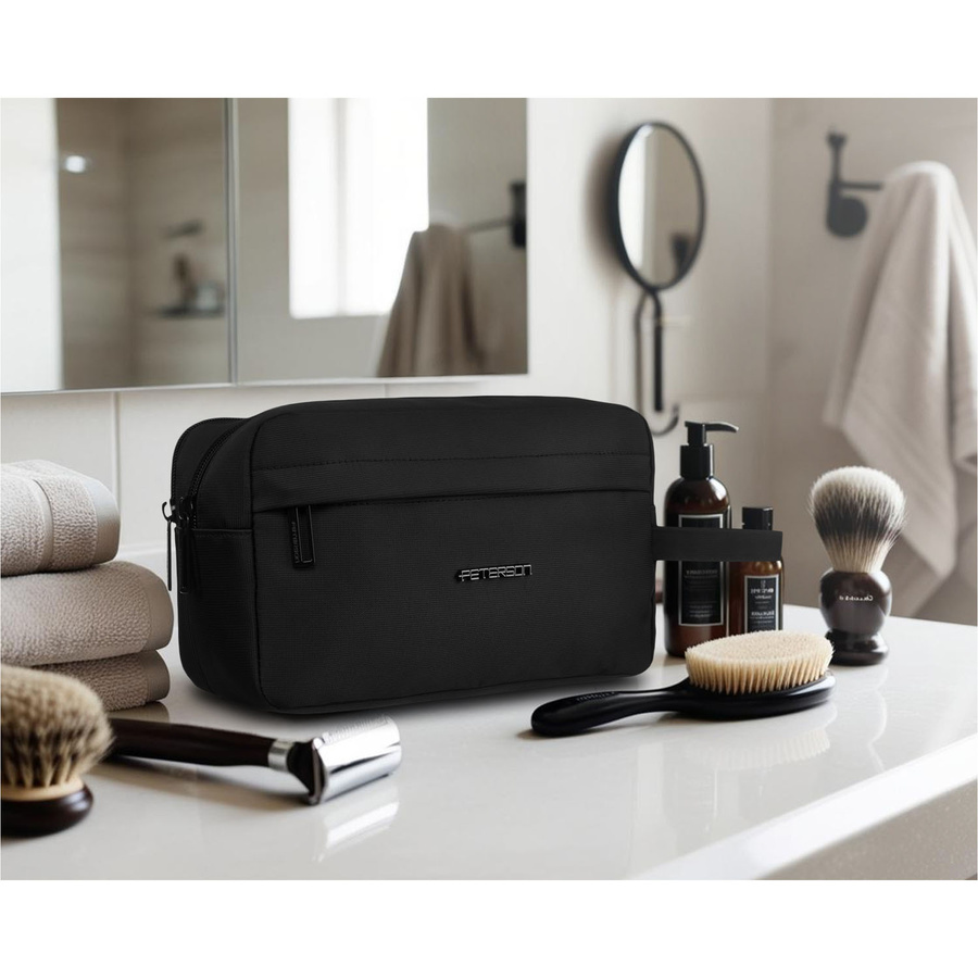 Męska, czarna kosmetyczka podróżna z poliestru zamykana suwakiem - Peterson