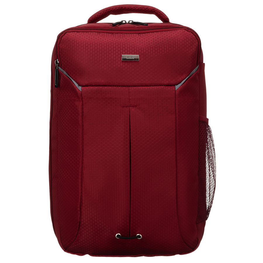 Podróżny plecak z poliestru w czerwonym kolorze, zawieszony na regulowanych szelkach - Peterson