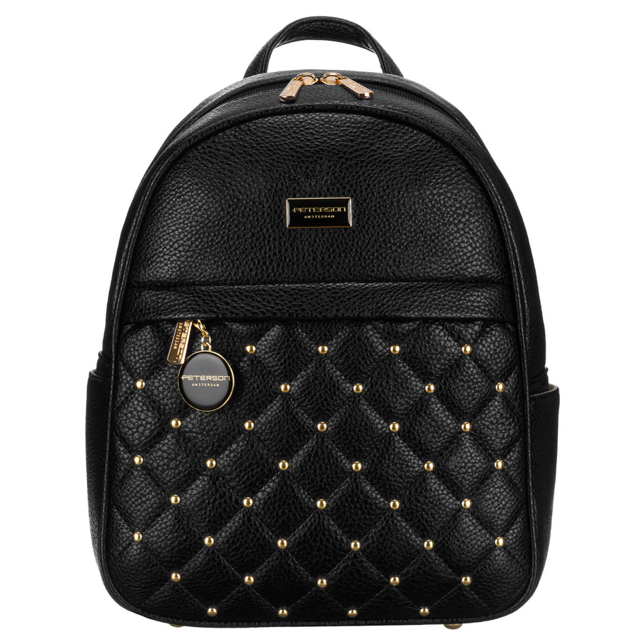 Mały pikowany modny czarny plecak damski z eko skóry Peterson
