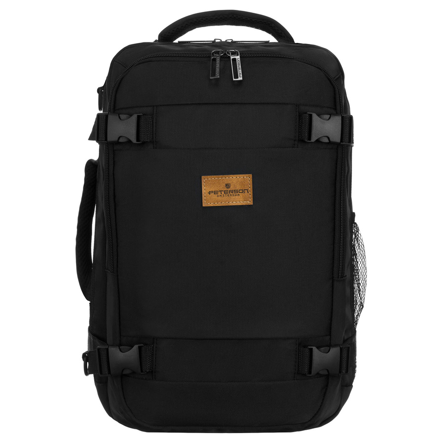 Czarny plecak podróżny z poliestru idealny na bagaż podręczny - Peterson
