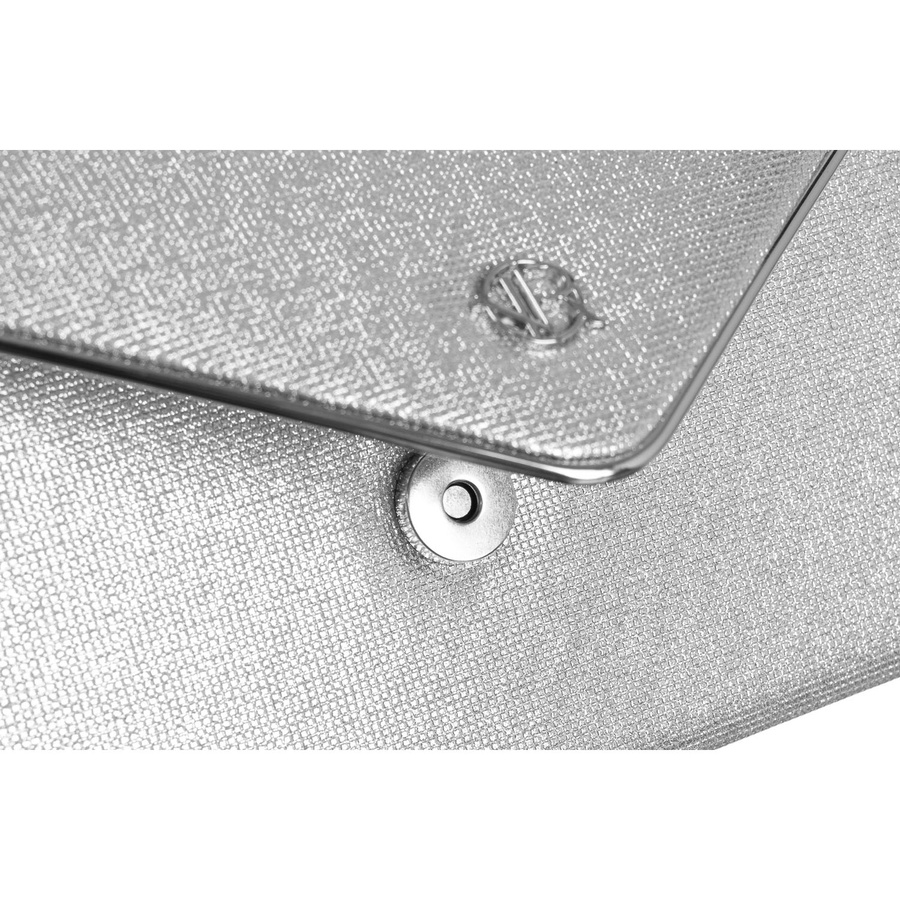 Brokatowa, srebrna kopertówka damska z magnetycznym zapięciem - Rovicky