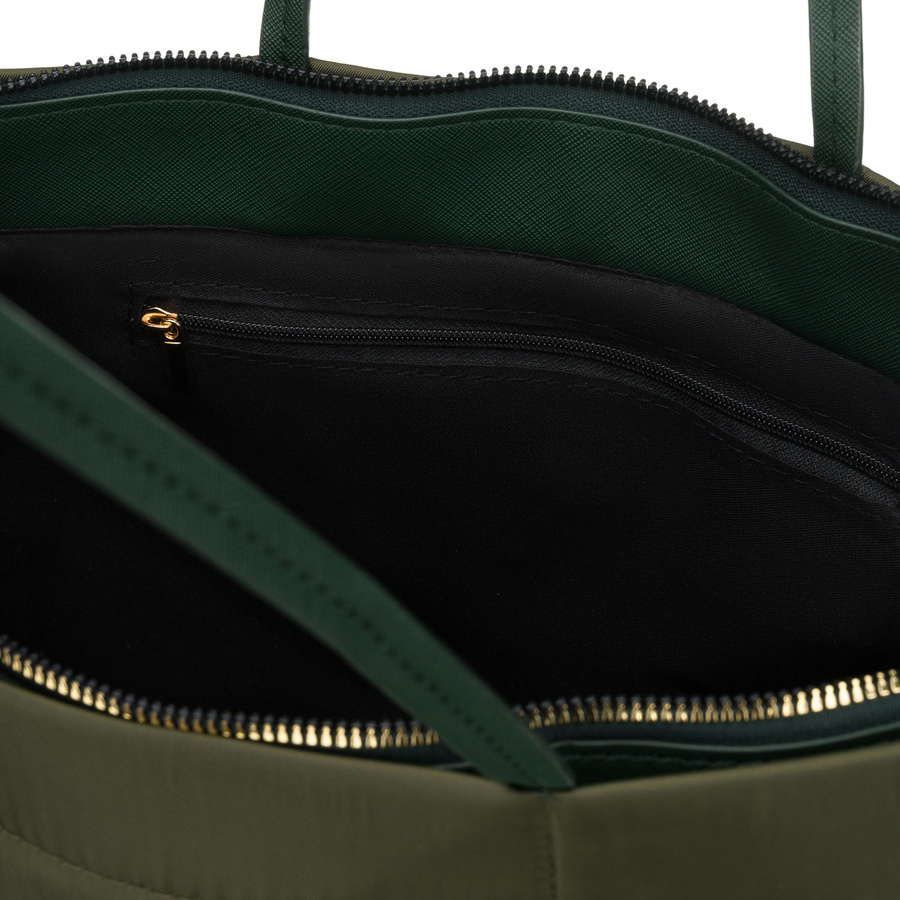 Zielona shopperka damska z nylonu, jednokomorowa z doczepianym, regulowanym paskiem - Peterson