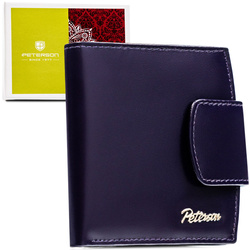 Skórzany, fioletowy portfel damski z systemem RFID, zamykany zatrzaskiem - Peterson