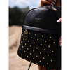 Elegancki czarny mały plecak damski zdobiony pikowaniem i srebrnymi nitami eko skóra Peterson