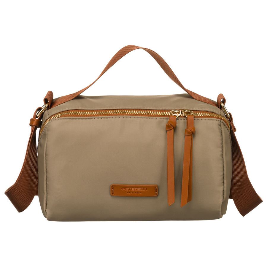 Miejska listonoszka z paskiem wykonana z nylonu i skóry ekologicznej w kolorach khaki i brązowym - Peterson