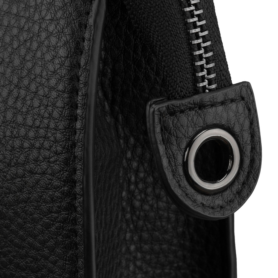 Praktyczna saszetka męska ze skóry ekologicznej w czarnym kolorze z uchwytem do ręki - Rovicky