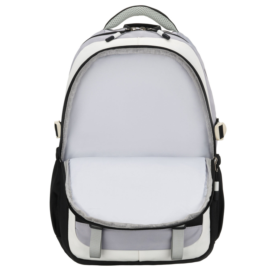 Białoczarny plecak szkolny z poliestru z poręczną dodatkową saszetką - Peterson